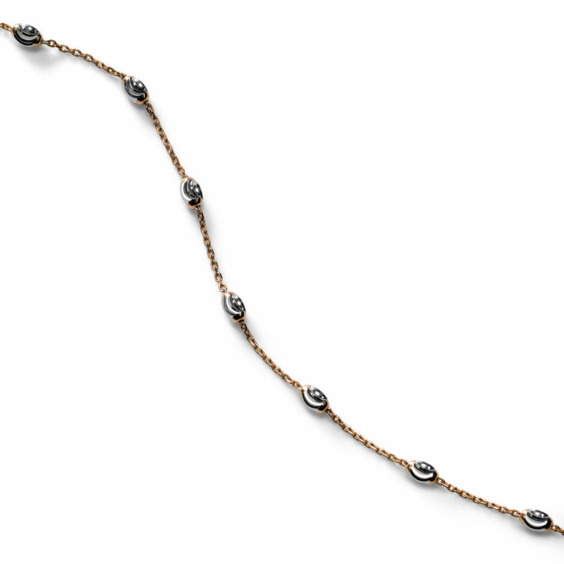 Oval Bead Ankle Bracelet, Sterling with 18K Rose Gold Plating