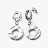 Matte and Shiny Disk Drop Earrings, Sterling Silver