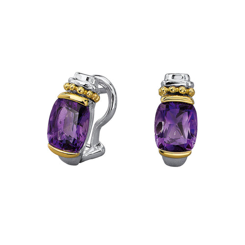 Amethyst Earring with Beaded Detail, Sterling Silver, 18K