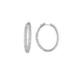 Pavé Set CZ Oval Hoop Earrings, Sterling Silver