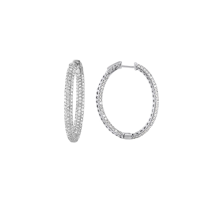 Pavé Set CZ Oval Hoop Earrings, Sterling Silver