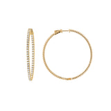 CZ Single Row Inside Out Hoop Earrings, 2 Inches, Yellow Gold Plating