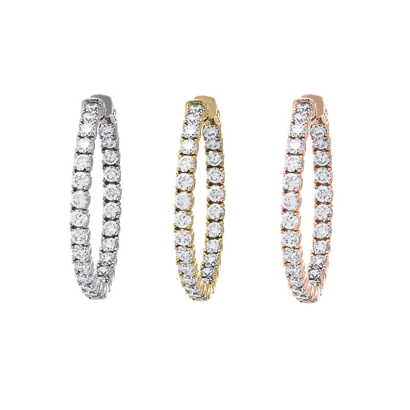 Inside Out CZ Hoops, 1.40 Inches, Sterling Silver with Rose Gold Plating