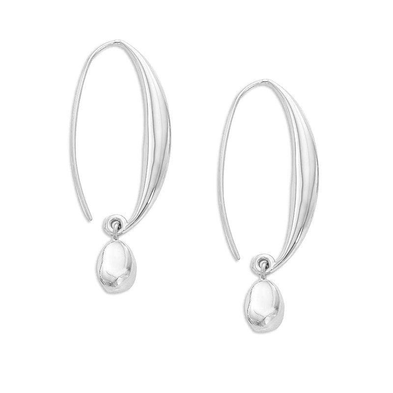 Shiny Oval Hoop Earrings With Drop, Sterling Silver