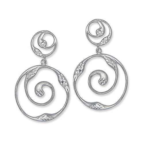 Wave Shape Dangle Earrings, Sterling Silver