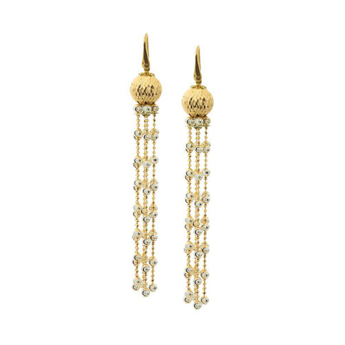 Bead Tassel Earrings, Yellow Gold Plating