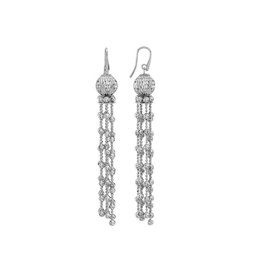 Bead Tassel Earrings, Sterling Silver with Platinum Plating