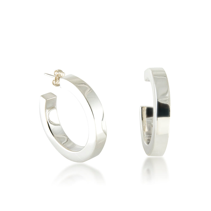 Medium Square Tube Hoop Earrings, Sterling Silver