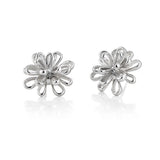 Open Flower Button Earrings, Sterling Silver
