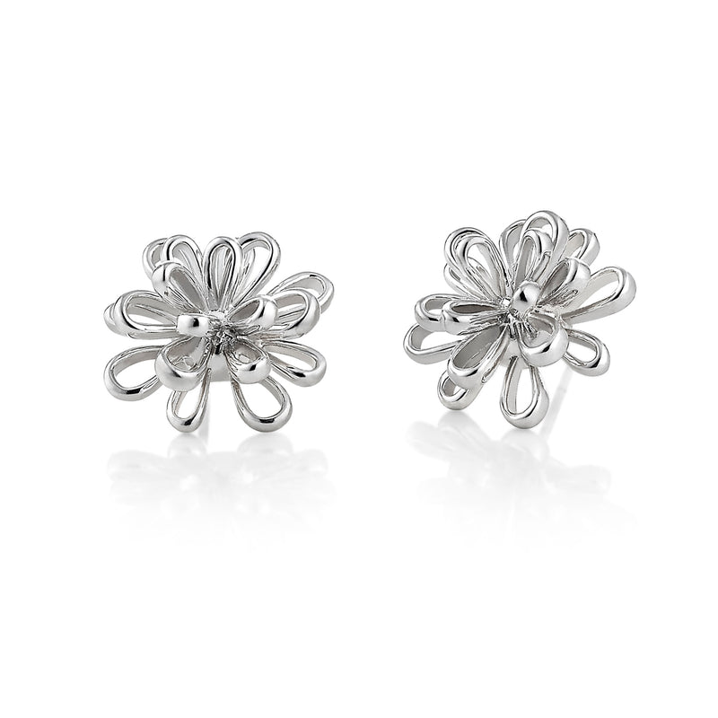 Open Flower Button Earrings, Sterling Silver