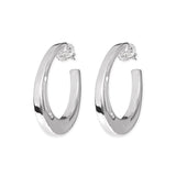 Medium Square Tube Oval Hoop Earrings, Sterling Silver