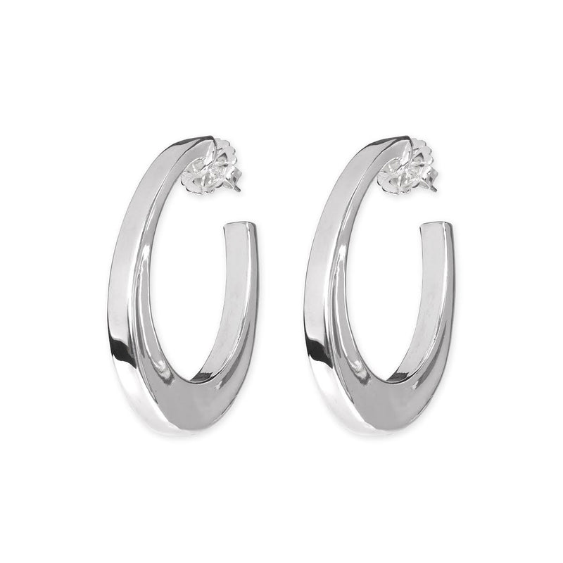 Medium Square Tube Oval Hoop Earrings, Sterling Silver