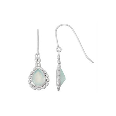 Bead Framed Light Blue Chalcedony Drop Earrings, Sterling Silver