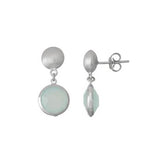 Round Bezel Chalcedony Drop Earrings, Sterling Silver