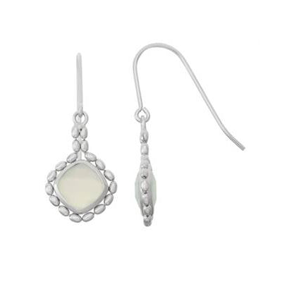 Bead Framed Square Aqua Chalcedony Drop Earrings, Sterling Silver