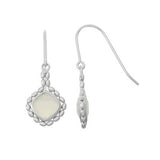 Bead Framed Square Aqua Chalcedony Drop Earrings, Sterling Silver