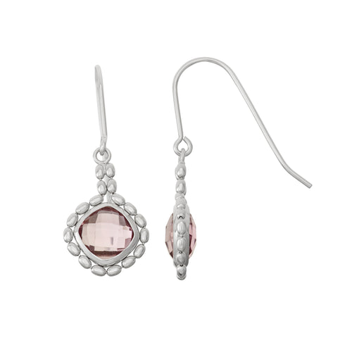 Bead Framed Square Amethyst Drop Earrings, Sterling Silver