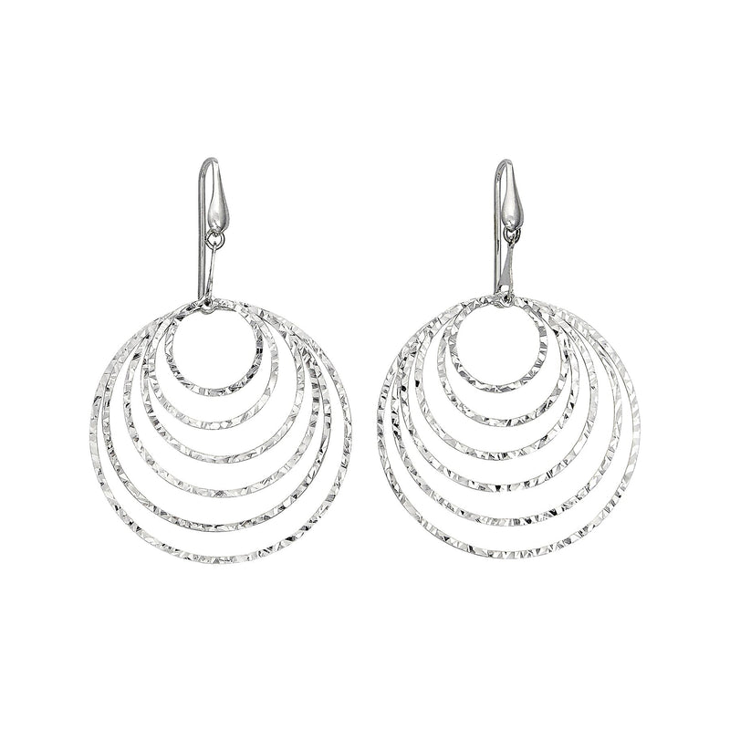 Diamond Cut Nested Circles Dangle Earrings, Sterling Silver