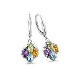 Multi Gemstone Dangle Earrings, Sterling Silver