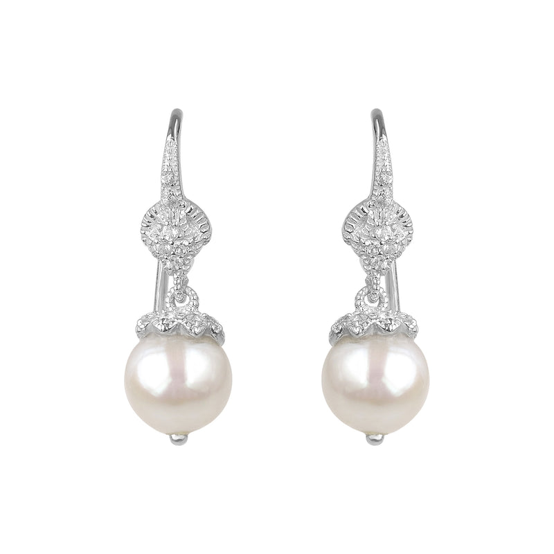 Freshwater Cultured Pearl and White Topaz Drop Earrings, Sterling Silver