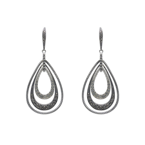 White Crystal and Marcasite Dangle Earrings, Sterling Silver