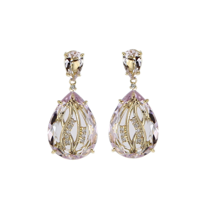 Pink Amethyst and White Topaz Drop Earrings, Vermeil