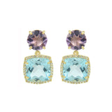 Blue Topaz, Amethyst and White Topaz Drop Earrings, Vermeil