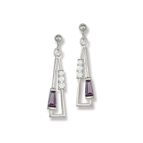 Triangle Shape CZ Dangle Earrings, Sterling Silver