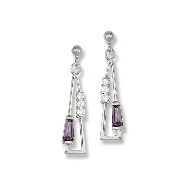 Triangle Shape CZ Dangle Earrings, Sterling Silver