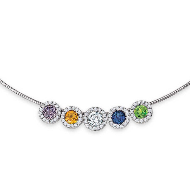Emerald and Diamond Halo Pendant, 14K White Gold, on Silver Chain