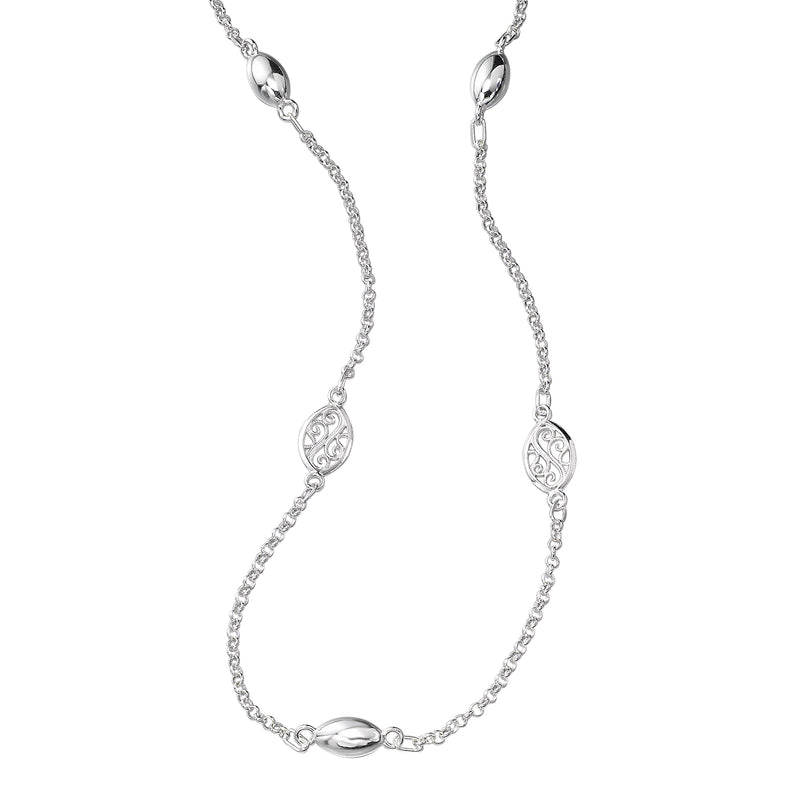 Long 36 Inch Necklace with Filigree Stations, SS
