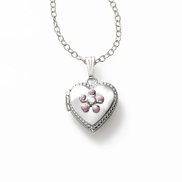 Girls Pink Flower Locket, Half Inch, Sterling Silver