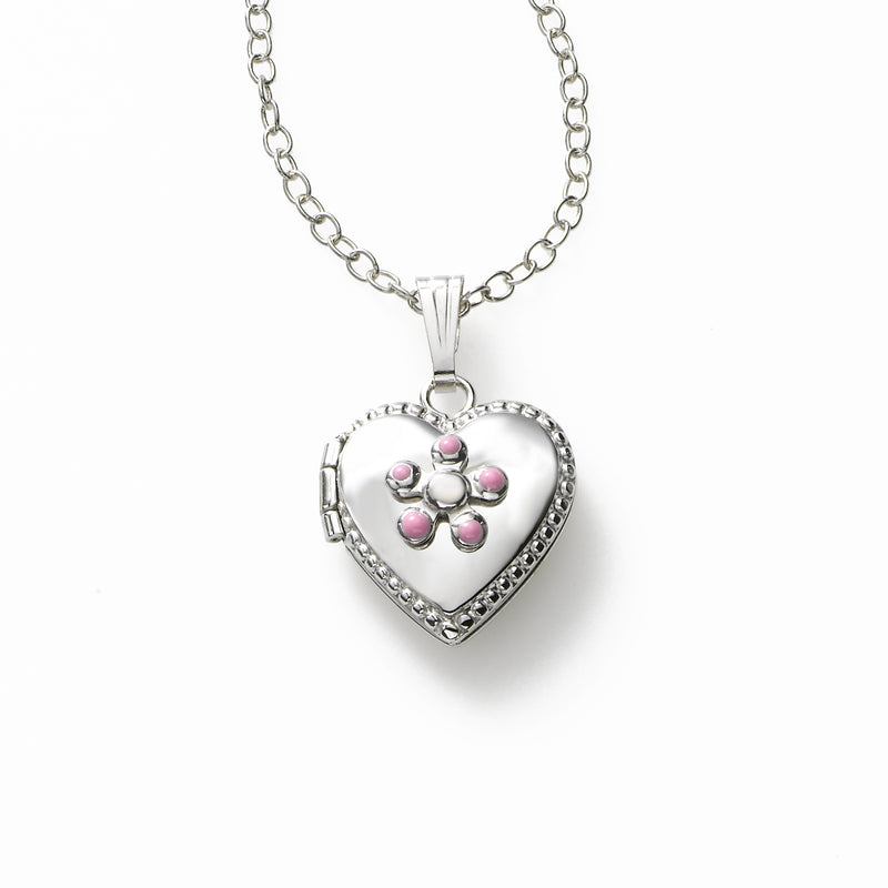 Girls Pink Flower Locket, Half Inch, Sterling Silver