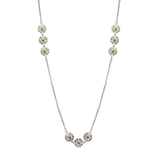 Two Tone Daisy Necklace, Sterling with 18K Yellow Gold Plating