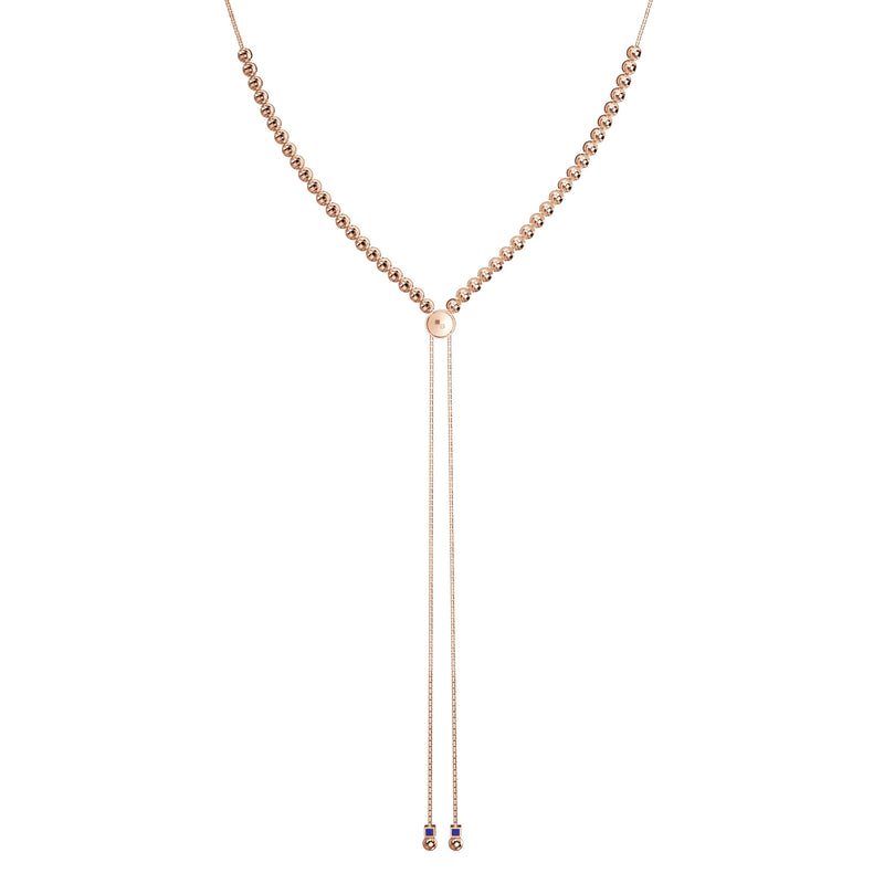Y Style Adjustable Bead Necklace, Sterling with 18K Yellow Rose Plating