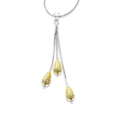 Two Tone Lariat Pendant, Sterling Silver with 18K Gold Plating