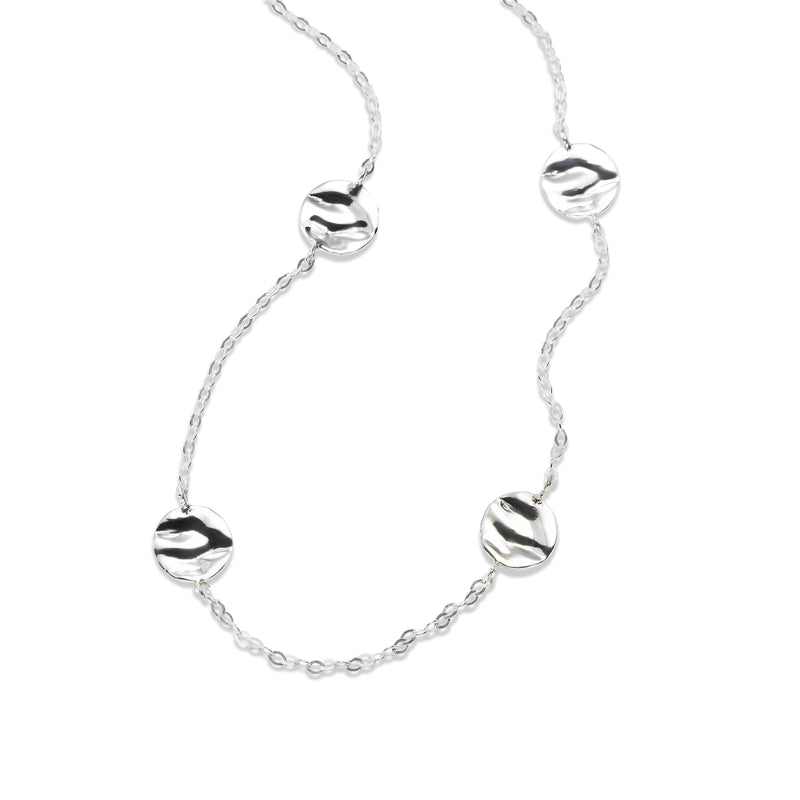 Hammered Disc Station Necklace, 34 Inches, Sterling Silver