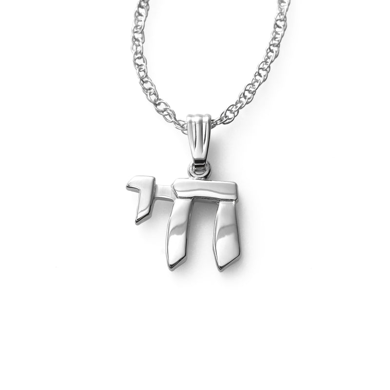 Chai Pendant on Rope Chain, Sterling Silver