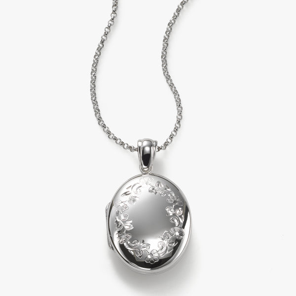 Hand Engraved Locket, Oval, 1 Inch Long, Sterling Silver, 20 Inch Chain ...
