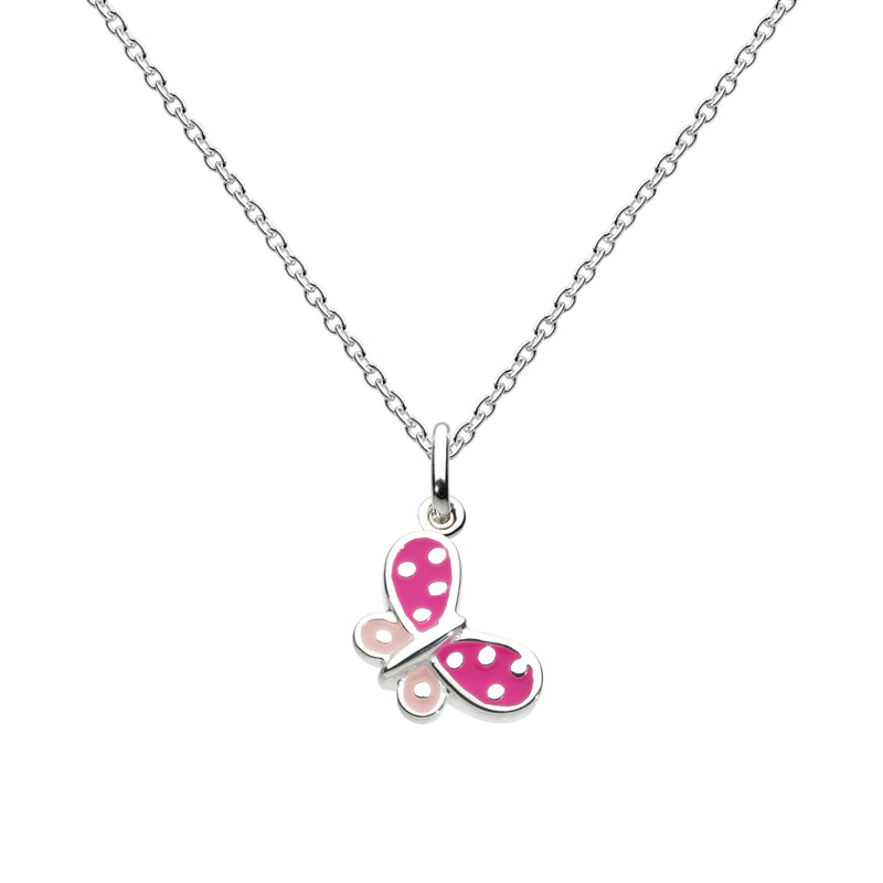 Pink Enamel Butterfly Pendant, Sterling Silver