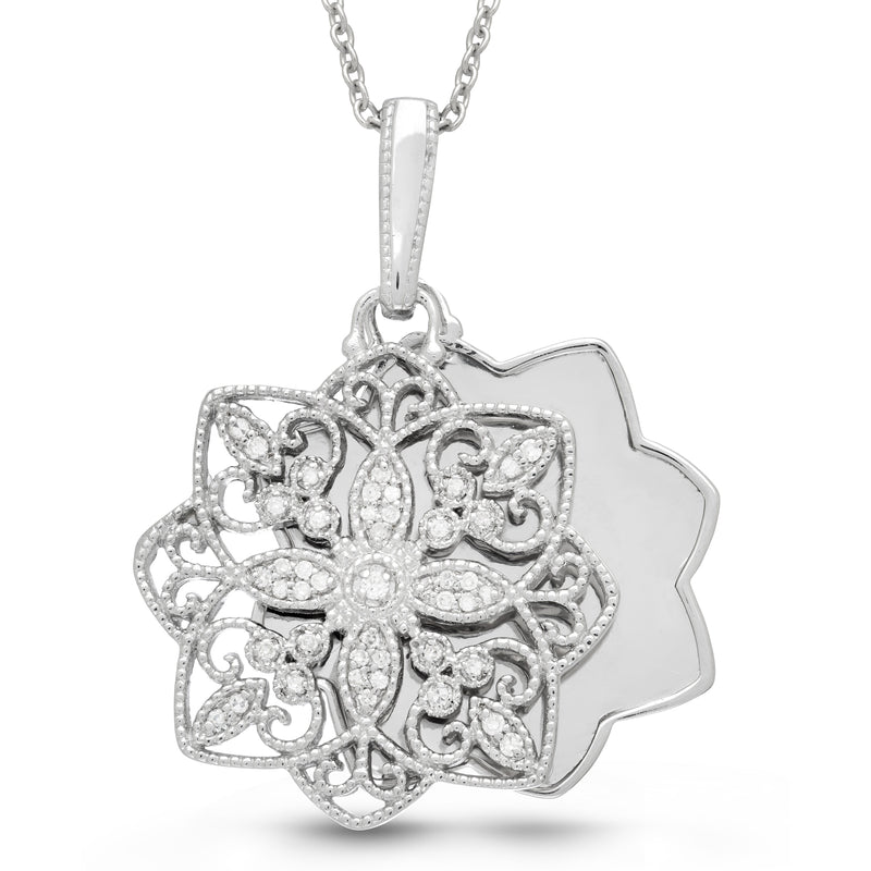 Vintage Style Keepsake Open Locket with Diamonds, Sterling Silver