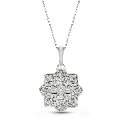 Vintage Style Keepsake Open Locket with Diamonds, Sterling Silver