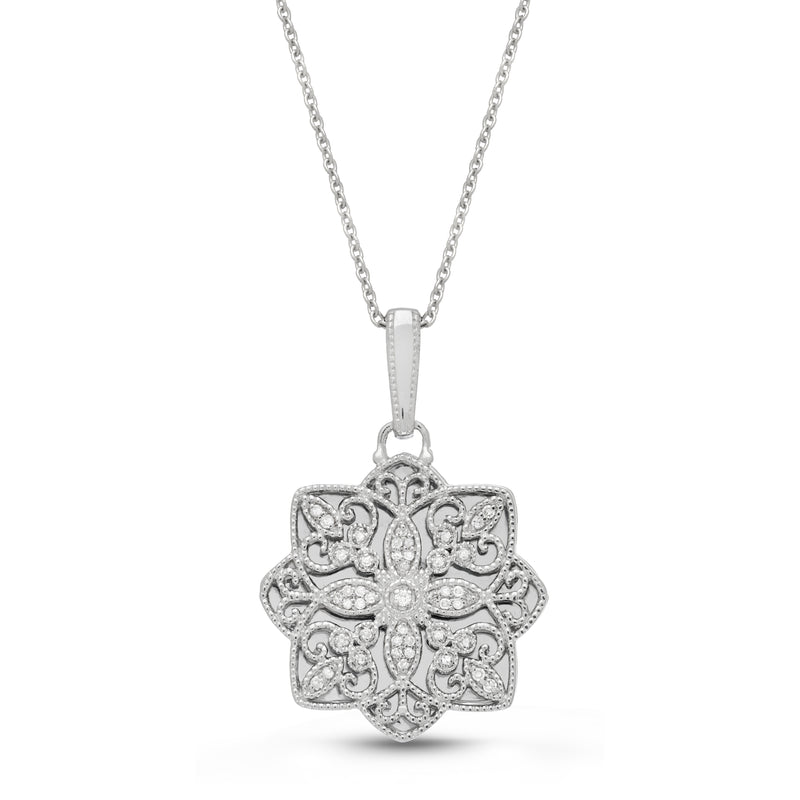 Vintage Style Keepsake Open Locket with Diamonds, Sterling Silver