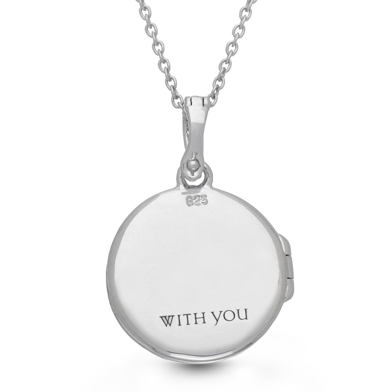 Greytone Round Locket with White Topaz, Sterling Silver