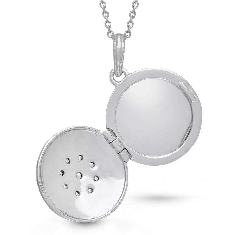 Greytone Round Locket with White Topaz, Sterling Silver