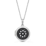 Greytone Round Locket with White Topaz, Sterling Silver