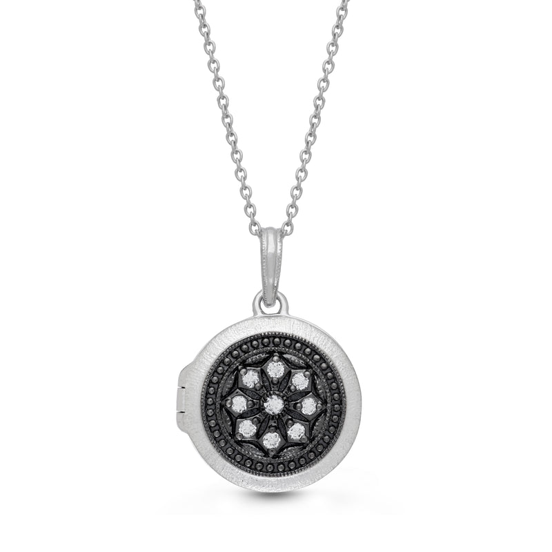 Greytone Round Locket with White Topaz, Sterling Silver