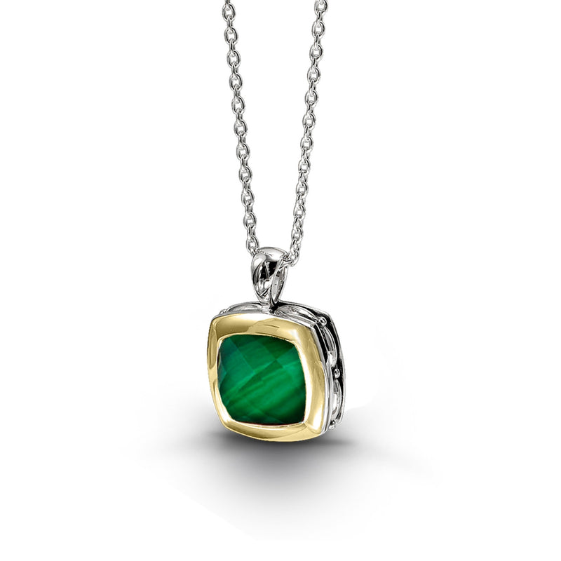 Malachite and White Quartz Pendant, Sterling Silver