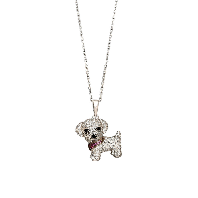 Pavé Set CZ Puppy Pendant, Sterling Silver