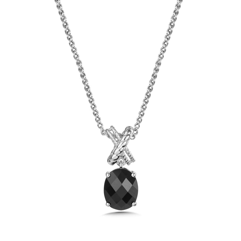 Oval Faceted Black Onyx Pendant, Sterling Silver